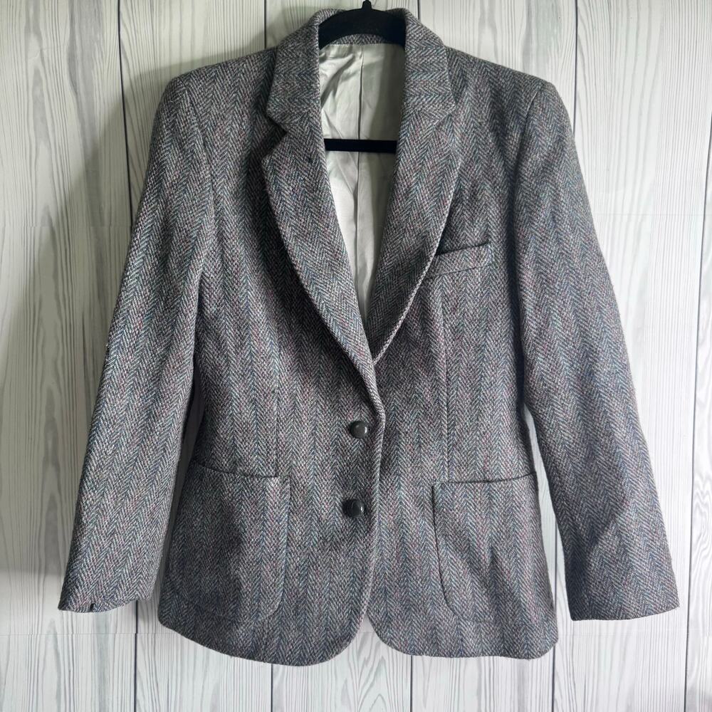 Vintage 70s “The Talbots” Harris Tweed Blazer Wool USA Gray Size 10 Academia